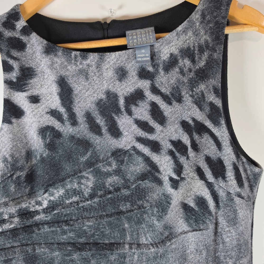 Rabbit Rabbit Rabbit Designs Grey Animal Print Ruched Sheath Dress‎ Womens 10 - Picture 7 of 8